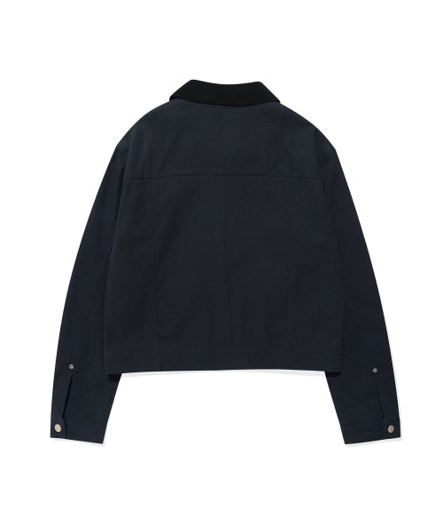 Women's Collar Color Washing Cotton Jacket Navy