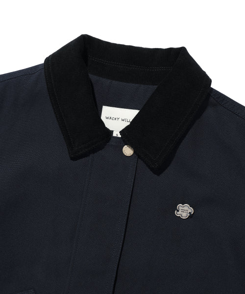 Women's Collar Color Washing Cotton Jacket Navy