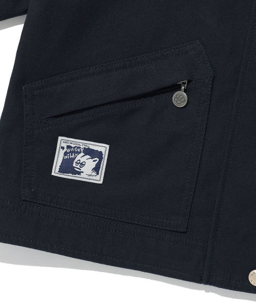 Women's Collar Color Washing Cotton Jacket Navy