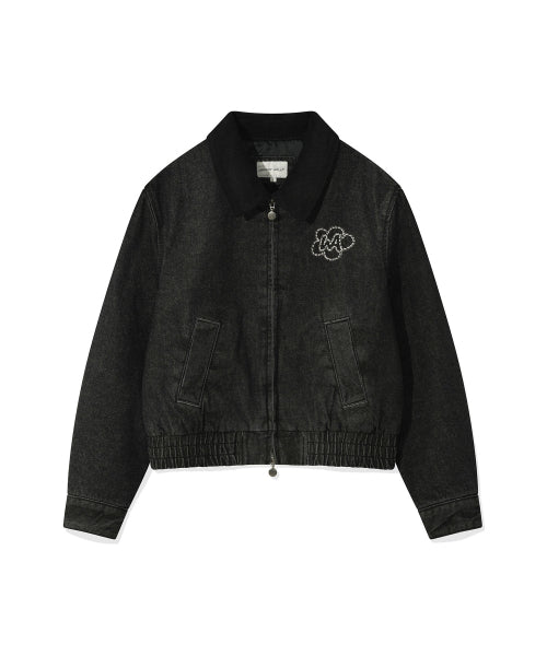 Women's Collar Color Blue Bell Denim Jacket Black