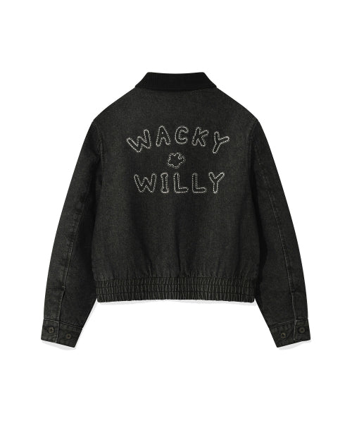 Women's Collar Color Blue Bell Denim Jacket Black