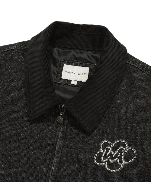 Women's Collar Color Blue Bell Denim Jacket Black