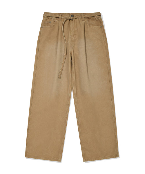 Women's Pigment Pintuck Belted Denim Pants Brown