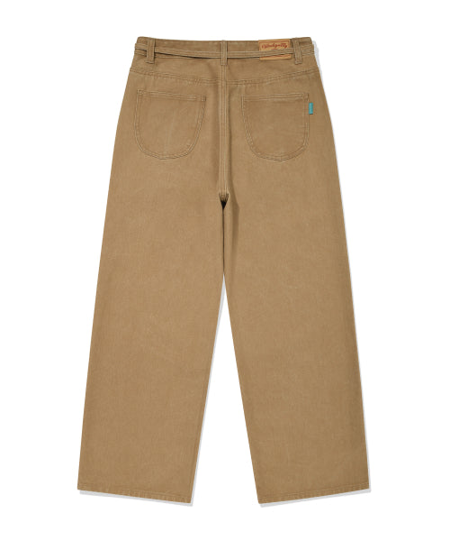Women's Pigment Pintuck Belted Denim Pants Brown