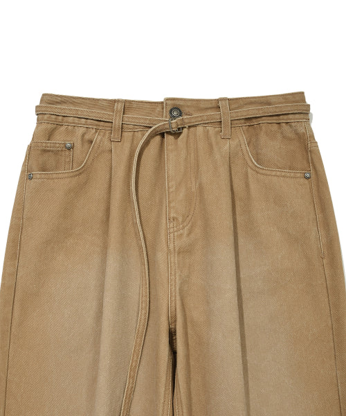 Women's Pigment Pintuck Belted Denim Pants Brown