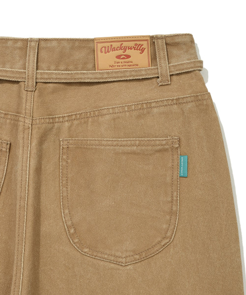 Women's Pigment Pintuck Belted Denim Pants Brown