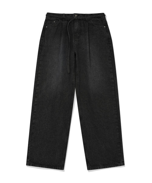 Women's Pigment Pintuck Belted Denim Pants Black