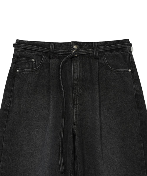 Women's Pigment Pintuck Belted Denim Pants Black