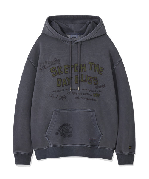 Dying typo Graphic Hooded Sweat Blue