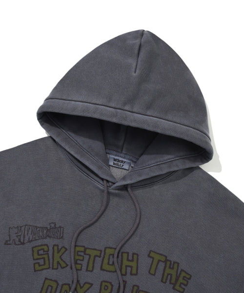 Dying typo Graphic Hooded Sweat Blue