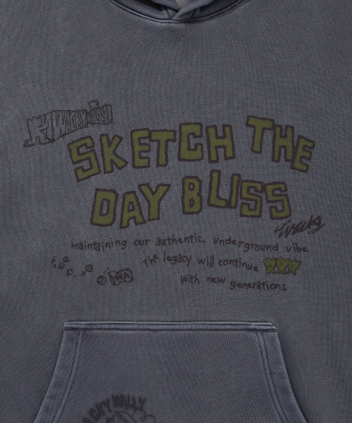 Dying typo Graphic Hooded Sweat Blue