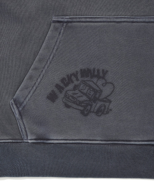 Dying typo Graphic Hooded Sweat Blue