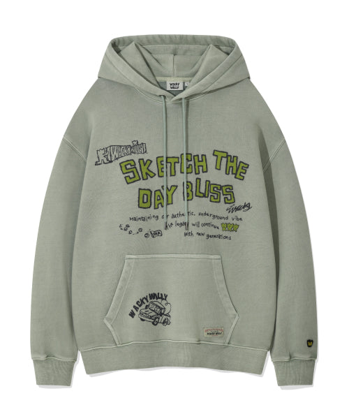 Dying typo Graphic Hooded Sweat Khaki