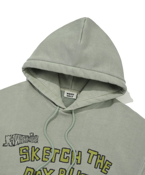 Dying typo Graphic Hooded Sweat Khaki