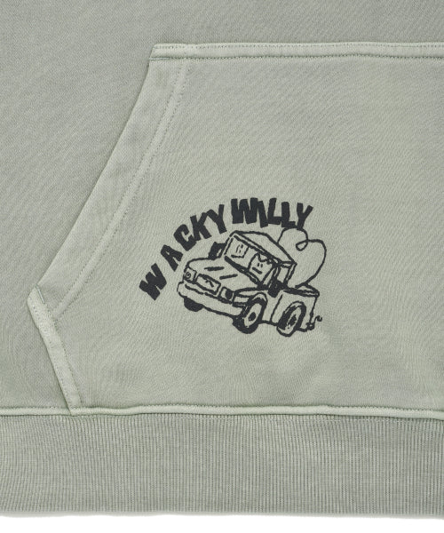 Dying typo Graphic Hooded Sweat Khaki