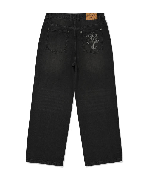 Basic wide denim pants black