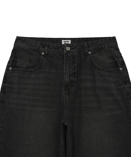 Basic wide denim pants black