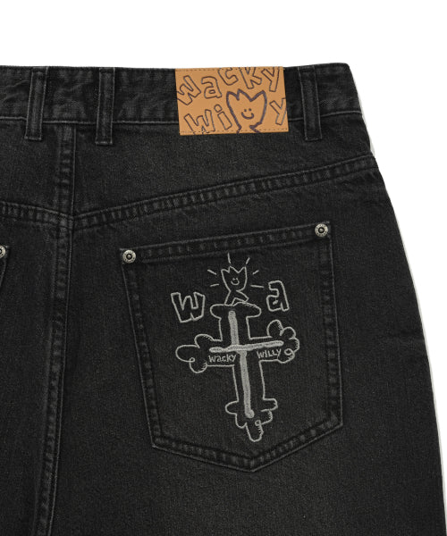 Basic wide denim pants black