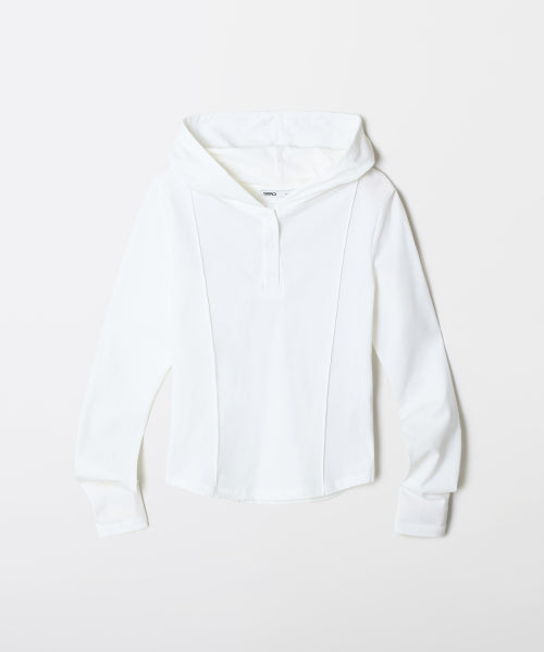[Cotton Spandex] Hooded snap long-sleeved T-shirt_SPLWF49GY2
