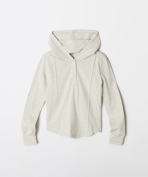 [Cotton Spandex] Hooded snap long-sleeved T-shirt_SPLWF49GY2