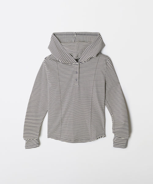 [Cotton Spandex] Hooded snap long-sleeved T-shirt_SPLWF49GY2
