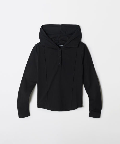 [Cotton Spandex] Hooded snap long-sleeved T-shirt_SPLWF49GY2