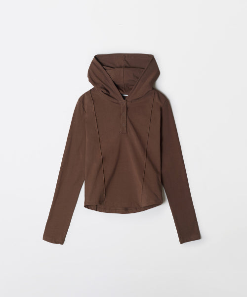 [Cotton Spandex] Hooded snap long-sleeved T-shirt_SPLWF49GY2