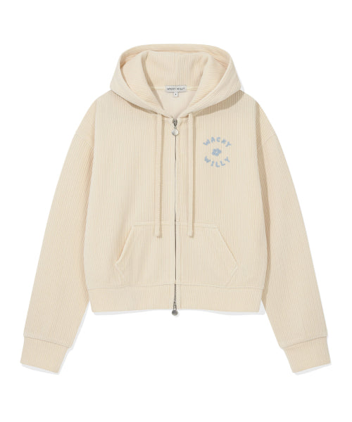 Women's Velvet Corduroy Cropped Hooded Zip-Up Cream