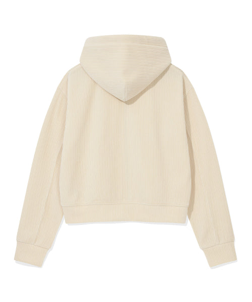 Women's Velvet Corduroy Cropped Hooded Zip-Up Cream