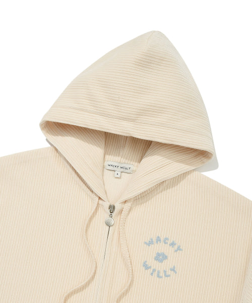 Women's Velvet Corduroy Cropped Hooded Zip-Up Cream