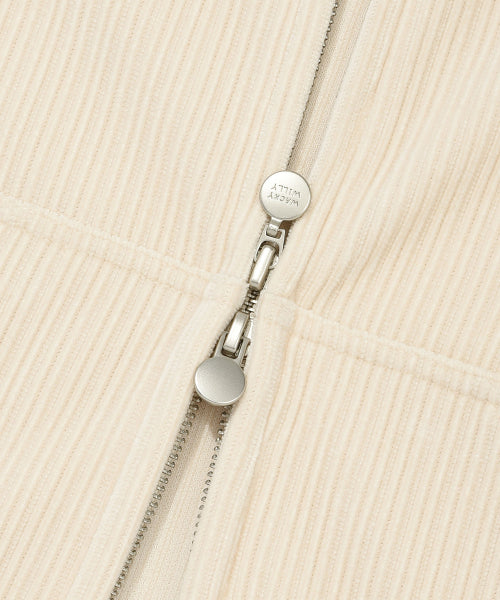 Women's Velvet Corduroy Cropped Hooded Zip-Up Cream