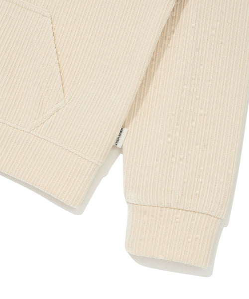 Women's Velvet Corduroy Cropped Hooded Zip-Up Cream