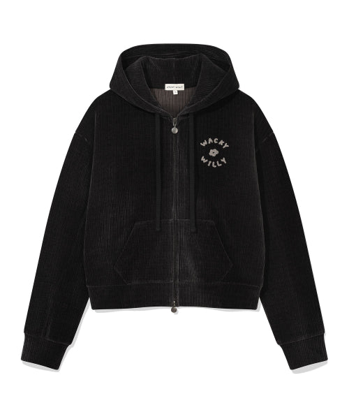 Women's Velvet Corduroy Cropped Hooded Zip-Up Charcoal