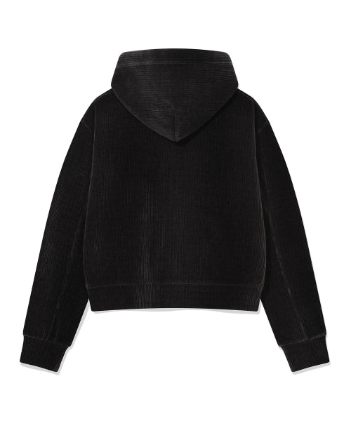 Women's Velvet Corduroy Cropped Hooded Zip-Up Charcoal