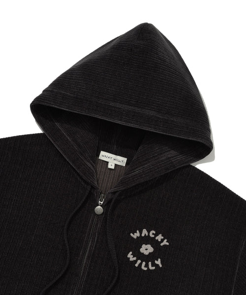 Women's Velvet Corduroy Cropped Hooded Zip-Up Charcoal