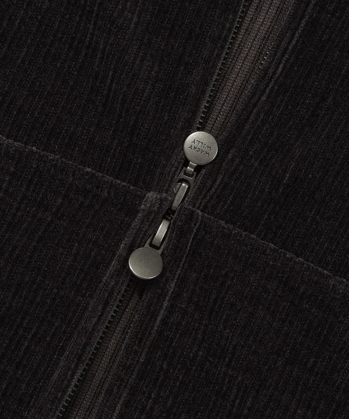 Women's Velvet Corduroy Cropped Hooded Zip-Up Charcoal