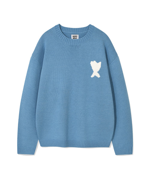 One Point Pullover Knit Blue