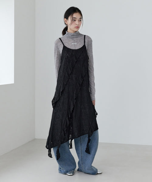 LACE RUFFLE SLEEVELESS ONEPIECE BLACK
