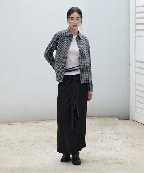 FRONT TIE LONG SKIRT BLACK