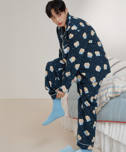 [Crushed Bear] Crumbled Long-Sleeved Pajamas (NAVY)_SPPF49U03