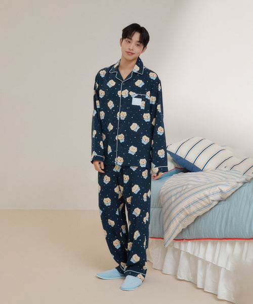 [Crushed Bear] Crumbled Long-Sleeved Pajamas (NAVY)_SPPF49U03