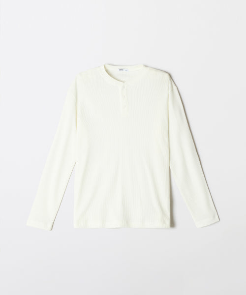 Waffle Henley neck long-sleeved T-shirt_SPLWF49C03