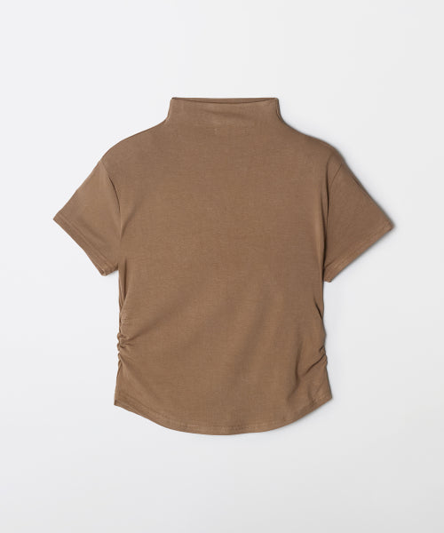 Mock neck shirring short-sleeved T-shirt_SPRWF49G01