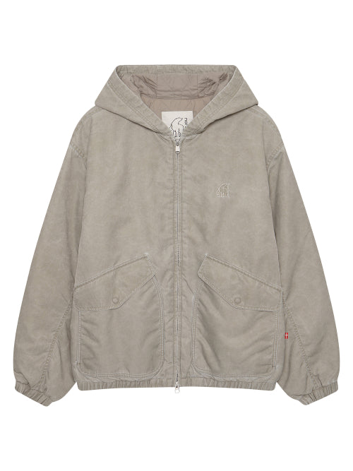Washed Hoodie Jacket - M_Beige