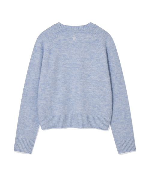 Women's Hairy Lettering Embroidery Pullover Sky Blue