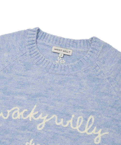 Women's Hairy Lettering Embroidery Pullover Sky Blue