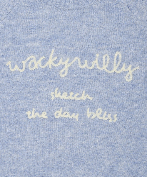 Women's Hairy Lettering Embroidery Pullover Sky Blue