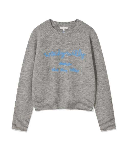 Women's Hairy Lettering Embroidery Pullover Gray