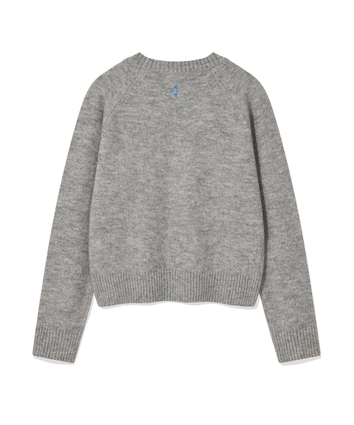 Women's Hairy Lettering Embroidery Pullover Gray