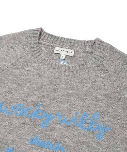 Women's Hairy Lettering Embroidery Pullover Gray